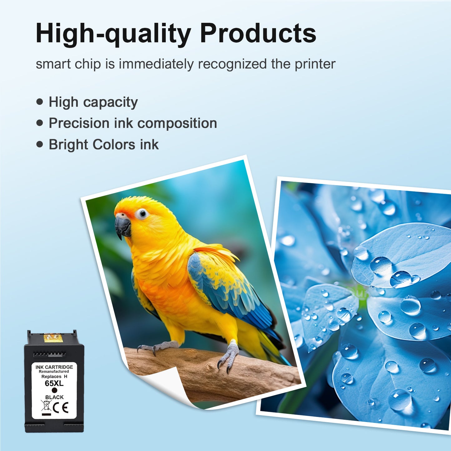 65 65XL Ink Cartridges Compatible for HP 65XL 65 2 Pack Black Ink for Envy 5055 5052 5058 Deskjet 3755 2655 2652 3722 2622 2624 2620 (2 Black)