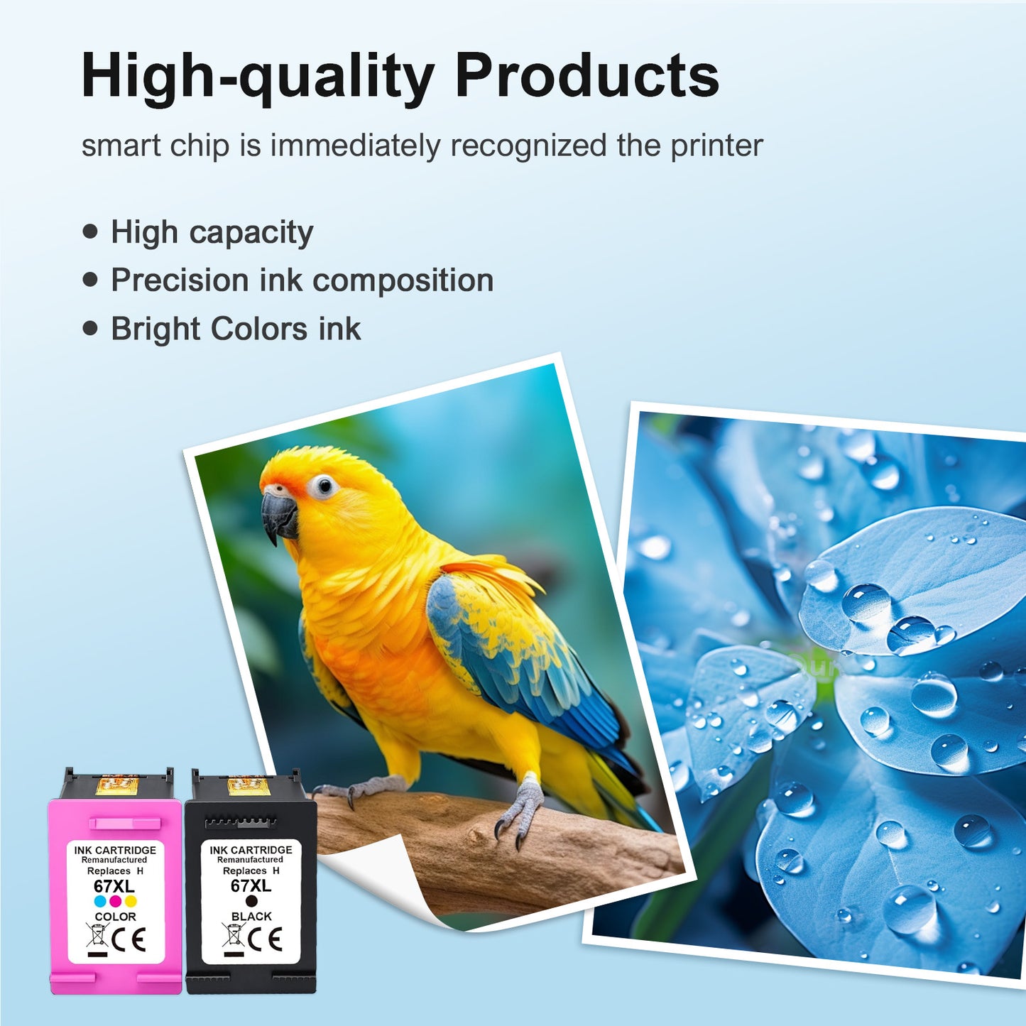 67XL Ink Cartridges Compatible for HP 67 67XL 67 XL Work with DeskJet 2755e 2855e 4155e 2700 2800e 4255e 2855e 4100e Envy 6055e 6000 6555e 6455e Printer (1 Black,1 Tri-Color)