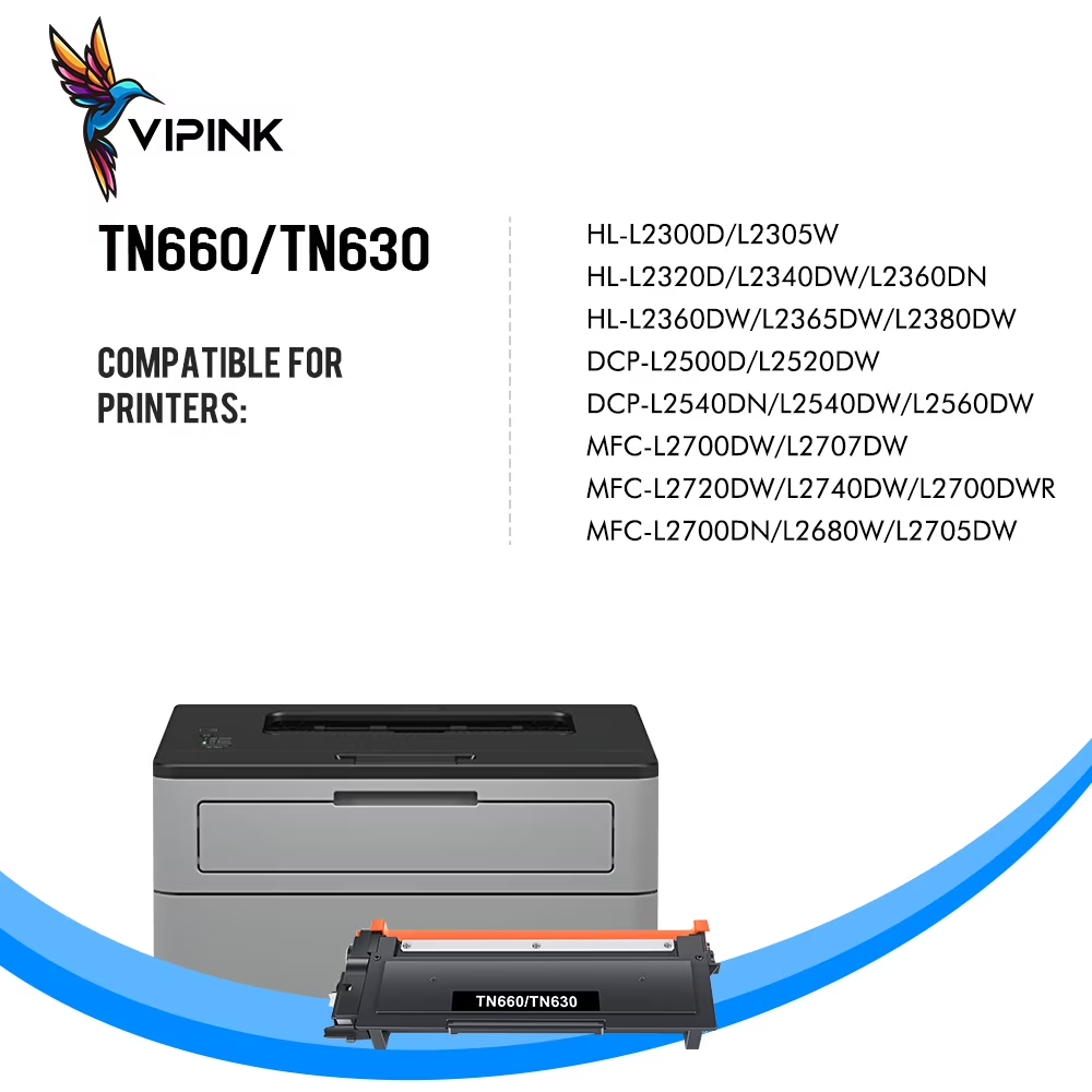VIPink TN660 TN630 Toner Cartridge Compatible for Brother TN-660 TN660 TN 660 630 TN-630 HL-L2300D HL-L2360DW HL-L2320D HL-L2380DW DCP-L2520DW DCP-L2540DW MFC-L2720DW Printer Ink (Black, 1-Pack)