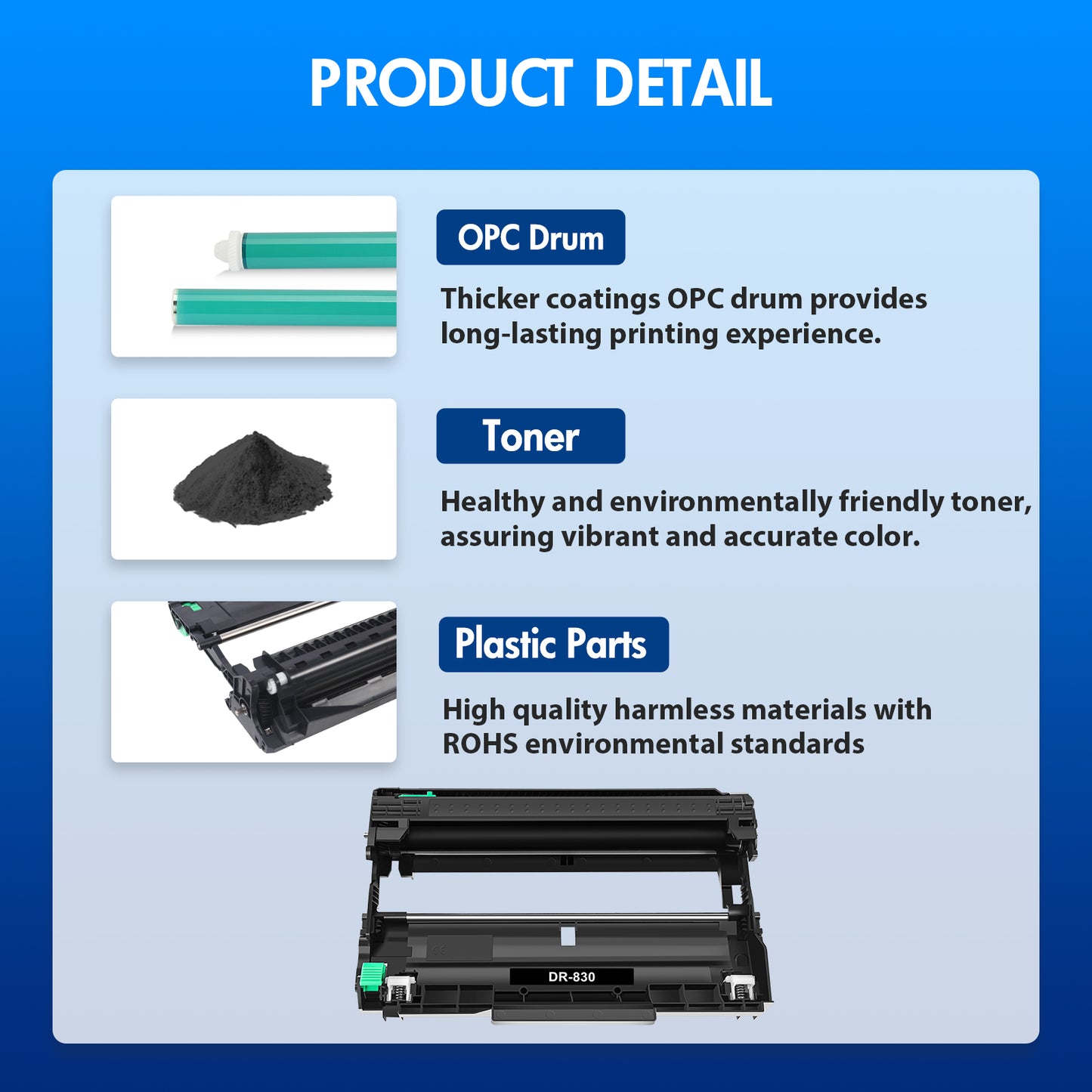 DR830 Brother Drum Replacement for Brother DR-830 Drum Unit Black for Brother TN-830XL TN-830 TN830 DCP-L2640DW HL-L2460DW MFC-L2820DW HL-L2405W HL-L2400D HL-L2480DW Printer Drum Unit 2-PACK