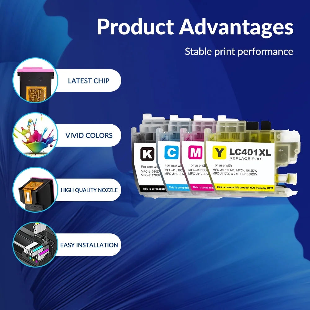 LC401 LC401XL Ink Compatible for Brother LC401 Ink Cartridge LC401 Brother Ink Cartridge LC401 MFC-J1010DW 4 PACK