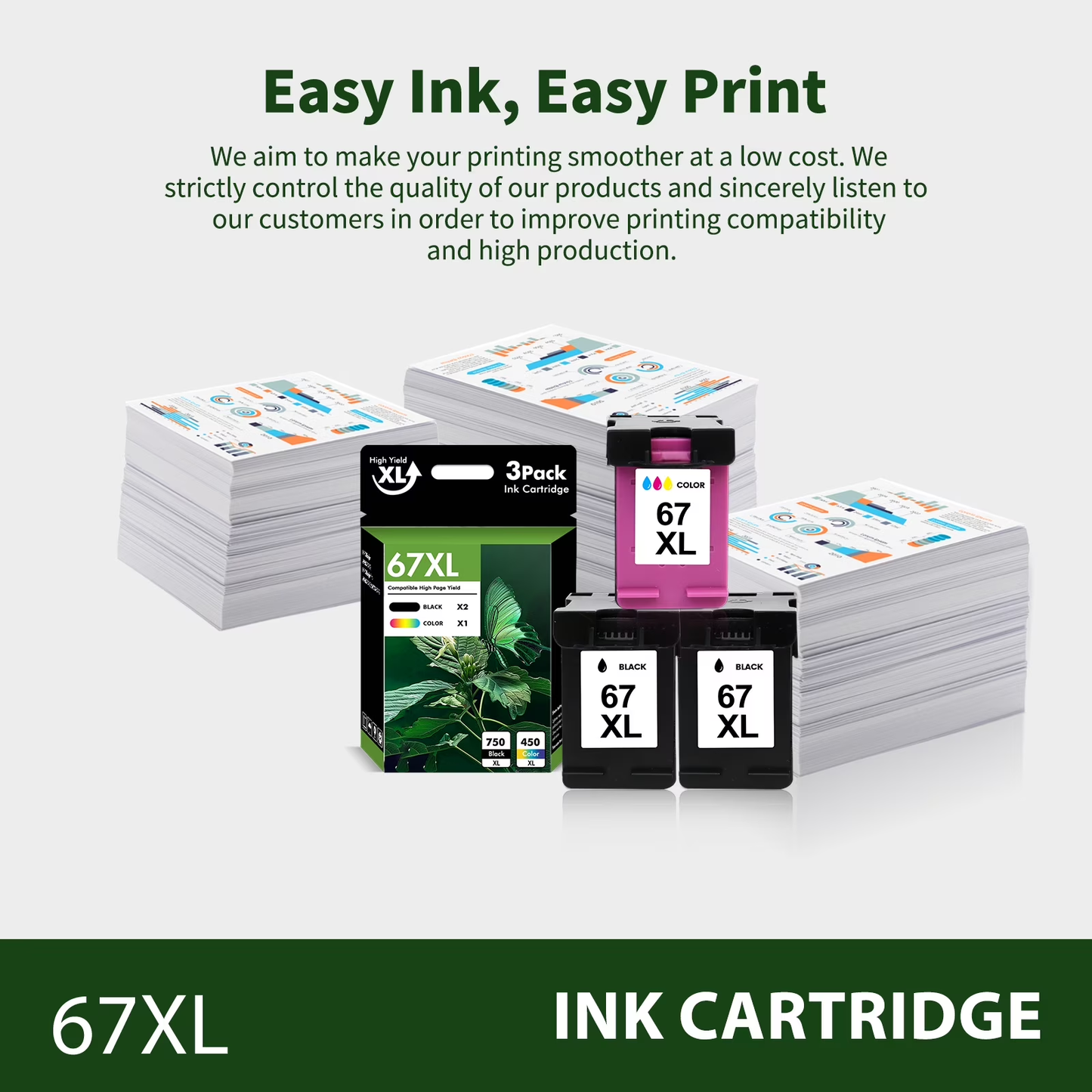 67XL Ink Cartridges 67 Ink Cartridges DeskJet 2755e 2855e 4155e 4255e 6055e 6065e (3 PACK)