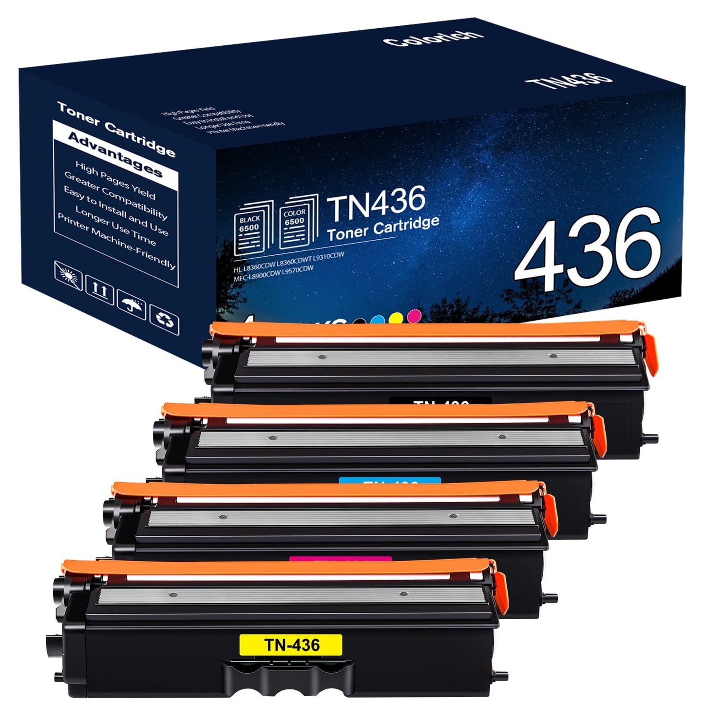 TN436 Colorich High Yied Toner Cartridge Compatible for Brother TN436 TN431 TN433 HL-L8360CDW MFC-L8900CDW HL-L8260CDW L8360CDWT MFC-L8610CDW Printer Ink (KCMY, 4-Pack)