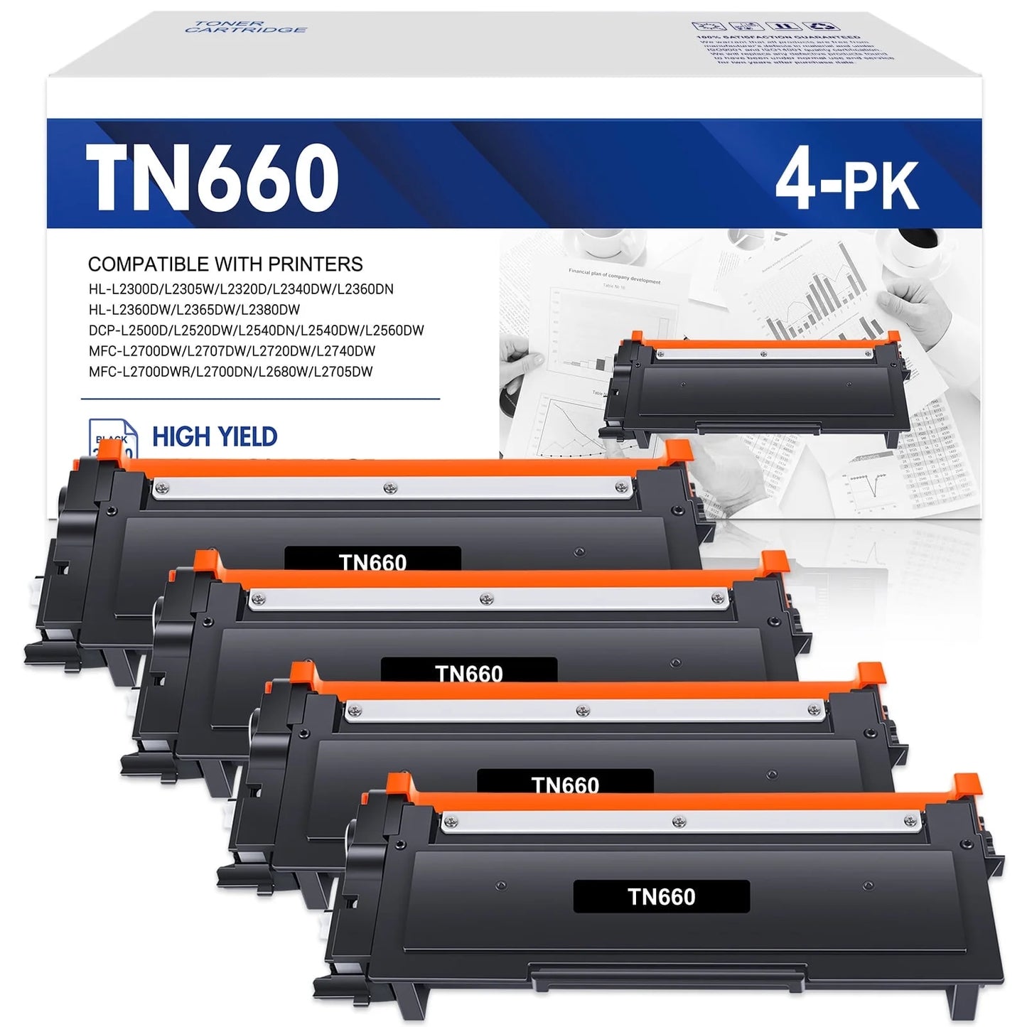 TN660 TN-660 Toner Cartridge Compatible for Brother TN 660 TN630 HL-L2300D HL-L2305W HL-L2360DW MFC-L2680W MFC-L2685DW MFC-L2700DW MFC-L2720DW MFC-L2740DW DCP-L2520DW Printer, 4-Pack Black