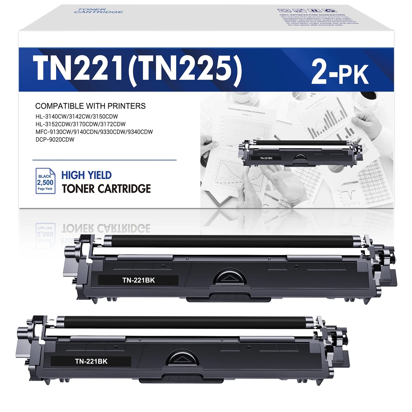TN221BK TN-221 Black Toner Cartridge Replacement 2-Pack for Brother TN221 TN-221BK MFC-9130CW HL-3170CDW HL-3140CW MFC-9330CDW Printer Ink