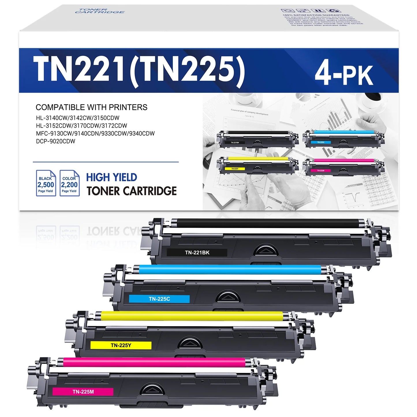 TN-221 TN-225 TN221 TN225 Toner Compatible for Brother TN221BK TN225C TN225M TN225Y HL-3170CDW MFC-9340CDW HL-3140CW MFC-9330CDW MFC-9130CW Printer Ink