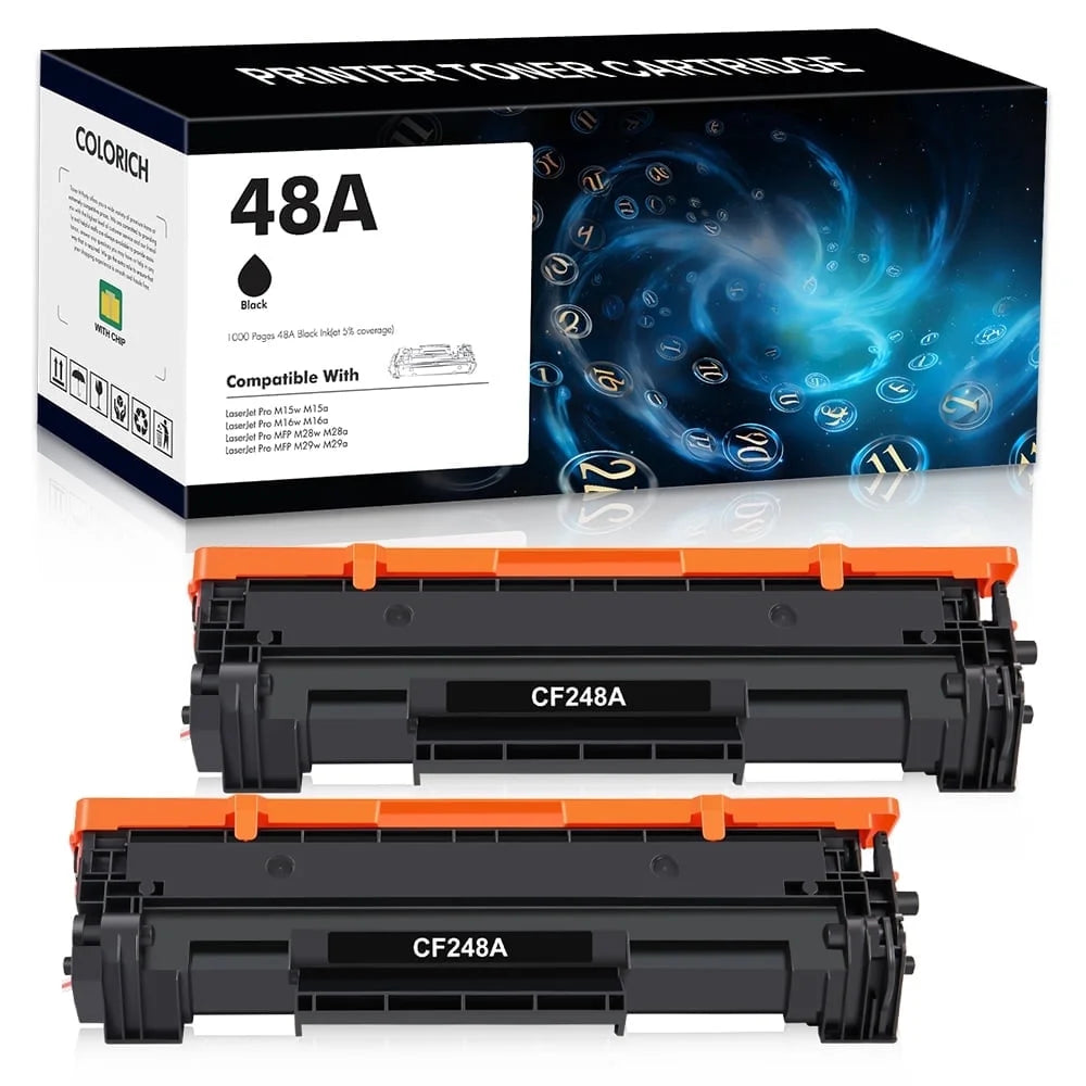 48A Toner Cartridge Compatible for HP 48A CF248A Laserjet Pro M15w MFP M29w M28w M15a M28a M29a M16w M16a M15 M29 M28 Printer Ink (Black, 2-Pack)