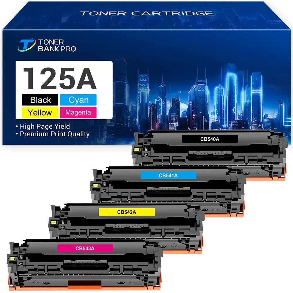 125A Toner Cartridges Compatible for HP 125A 125 A CB540A HP Color Laserjet MFP CP1518ni CM1312nfi CP1215 CM1312 MFP CP1515n CP1518 CP1515 Series Pritner BK/C/Y/M 4PK