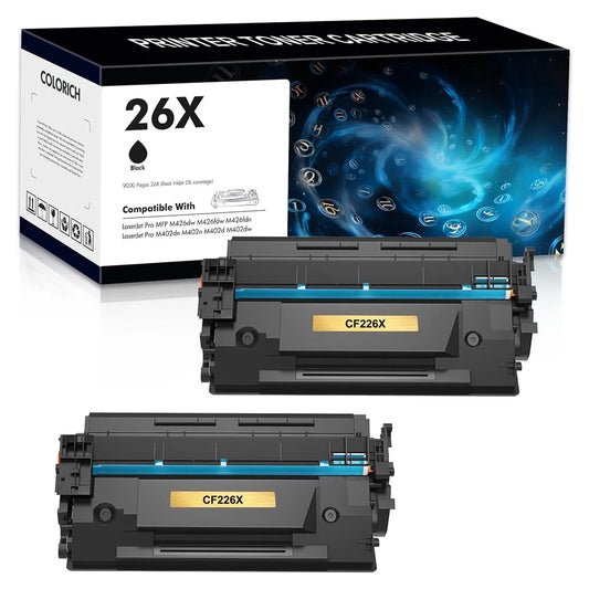 26X CF226X Toner Cartidge 2-Pack High Yield Compatible for HP 26X CF226X 26A CF226A Laserjet Pro M402n M402dn M402dw MFP M426fdw M426fdn M426dw M402 M426 CF226XC Printer Black Ink