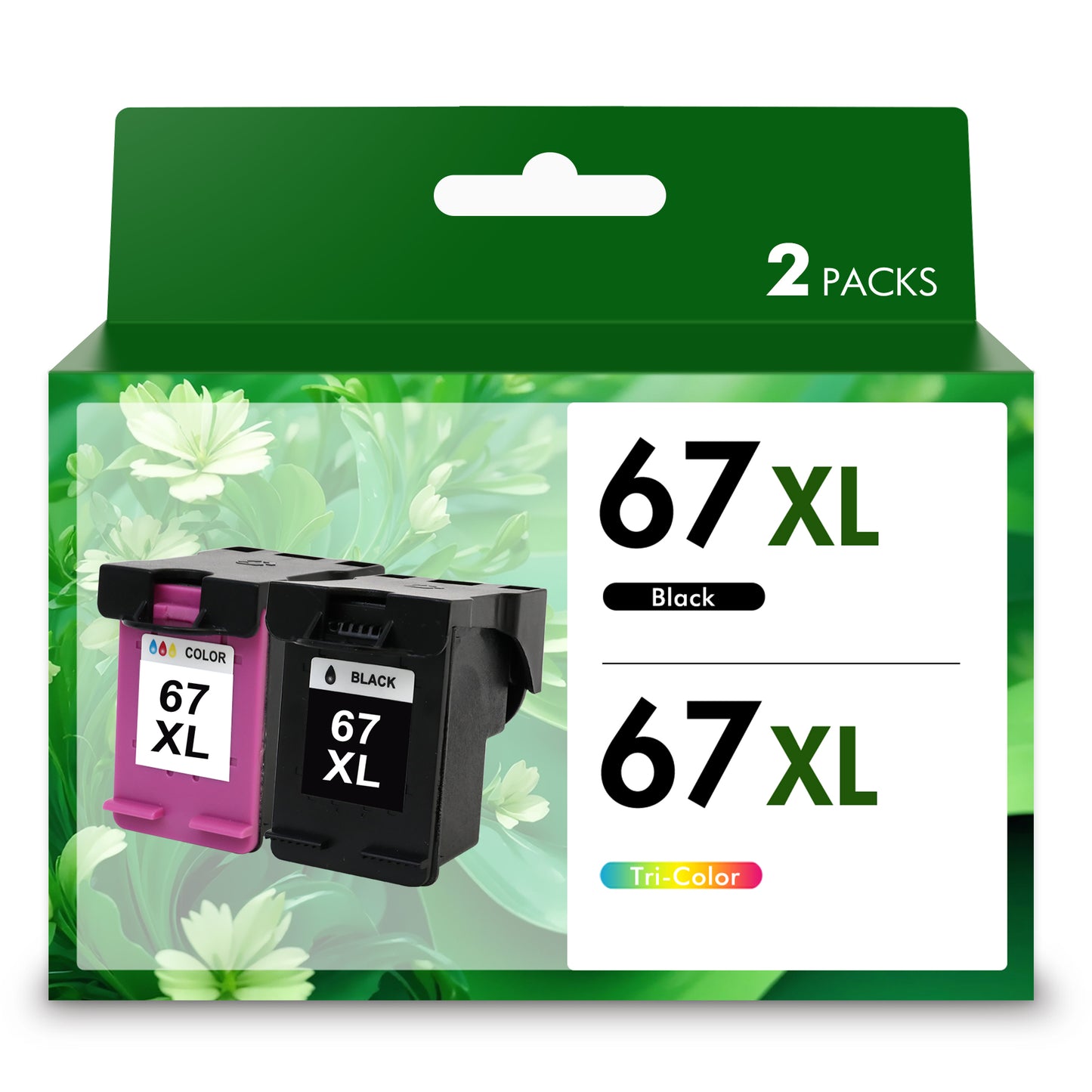 Compatible for HP 67XL 67 XL 6055e 2755e 2800e 2855e 6000 Ink Cartridges Black/Color Combo Pack 67 Printer DeskJet 6055e 2700 4155e 4255e 4100 2700e 2734e 2800 2852e Envy 6055e Series (2-Pack)