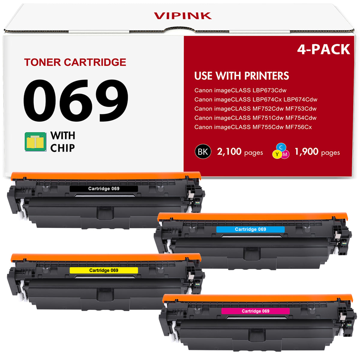 069 069H Toner Cartridge Compatible for Canon 069 069H CRG-069 Toner Cartridge Set Canon imageCLASS MF753Cdw MF751Cdw LBP674Cdw Printer (Black Cyan Magenta Yellow, 4-Pack)