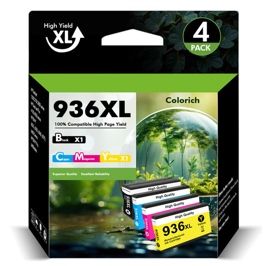 936 936XL Ink Cartridges With Chip Compatible for HP 936e 936 XL 4 Pack OfficeJet Pro 9125e 9120e 9730e 9130 9135e 9122e 9128e 9110b 9120b 9130b 9130e Printer (Black, Cyan, Magenta, Yellow)