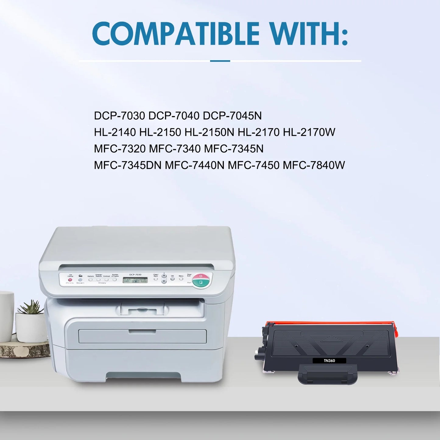 TN360 2-Pack High Yield Toner Cartridge Compatible for Brother TN360 TN-360 TN330 TN-330 to use with HL-2140 HL-2170W MFC-7840W MFC-7340 MFC-7440N MFC-7345N DCP-7030 DCP-7040 Printer Ink