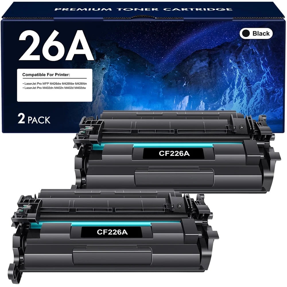26A Black Toner Cartridges 2-Pack Compatible for HP 26A CF226A 26X CF226X CF226AD1 Laserjet Pro M402n M402dn MFP M426fdw M426fdn M426dw M402 M426 Printer Ink