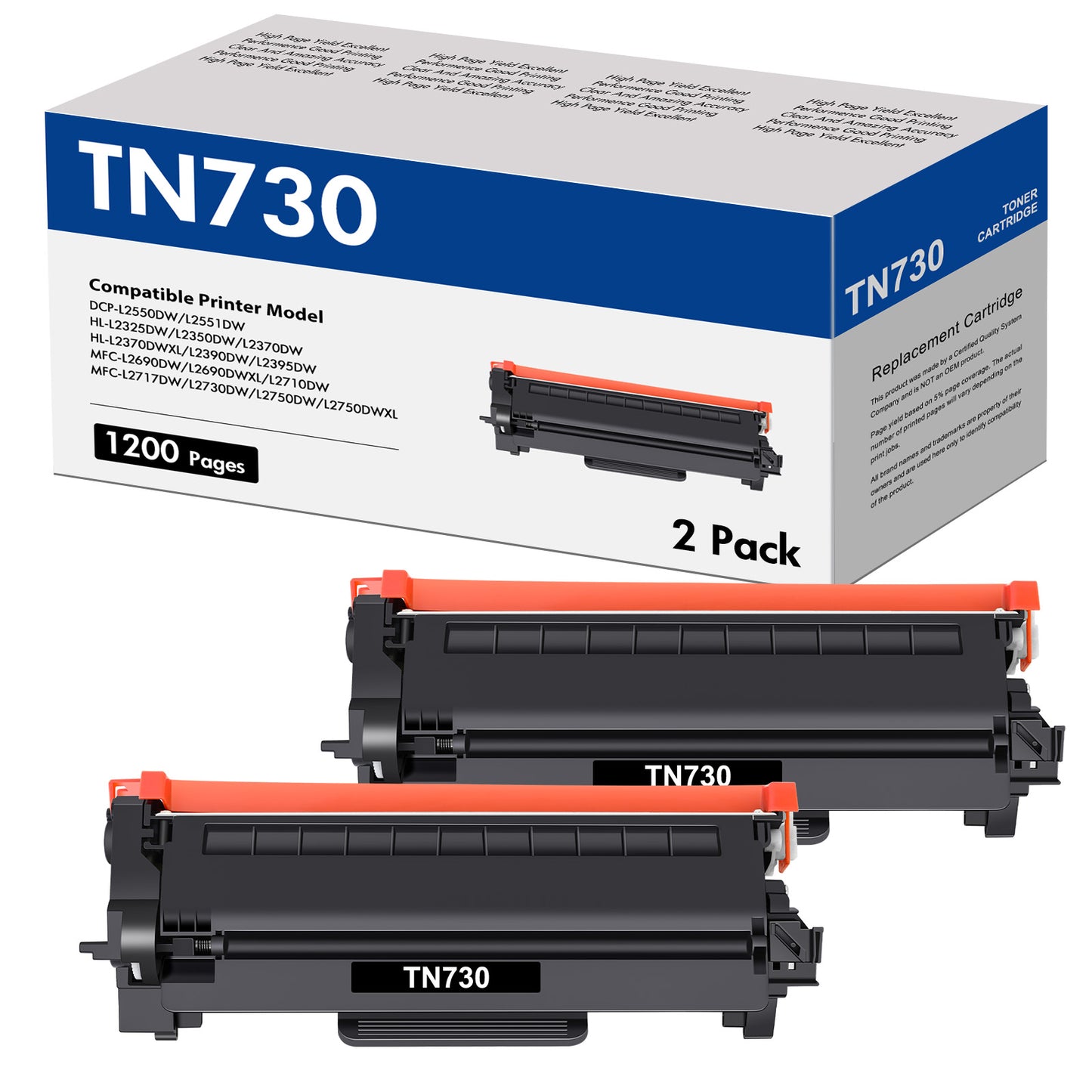 2-Pack TN730 Toner Cartridge Compatible for Brother TN-730 TN760 TN-760 HL-L2350DW DCP-L2550DW MFC-L2710DW MFC-L2730DW HL-L2370DW HL-L2395DW Printer Ink Black