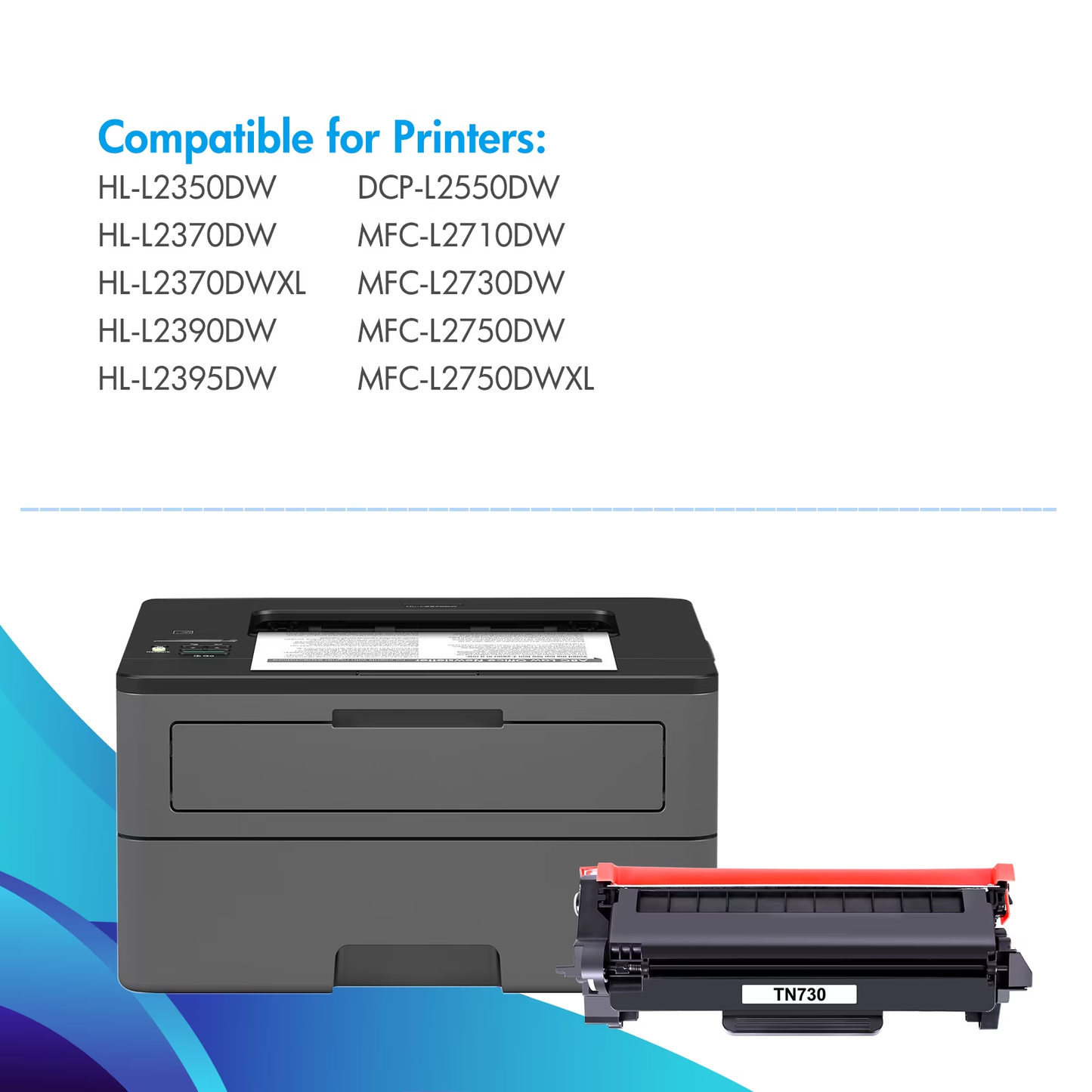 2-Pack TN730 Toner Cartridge Compatible for Brother TN-730 TN760 TN-760 HL-L2350DW DCP-L2550DW MFC-L2710DW MFC-L2730DW HL-L2370DW HL-L2395DW Printer Ink Black