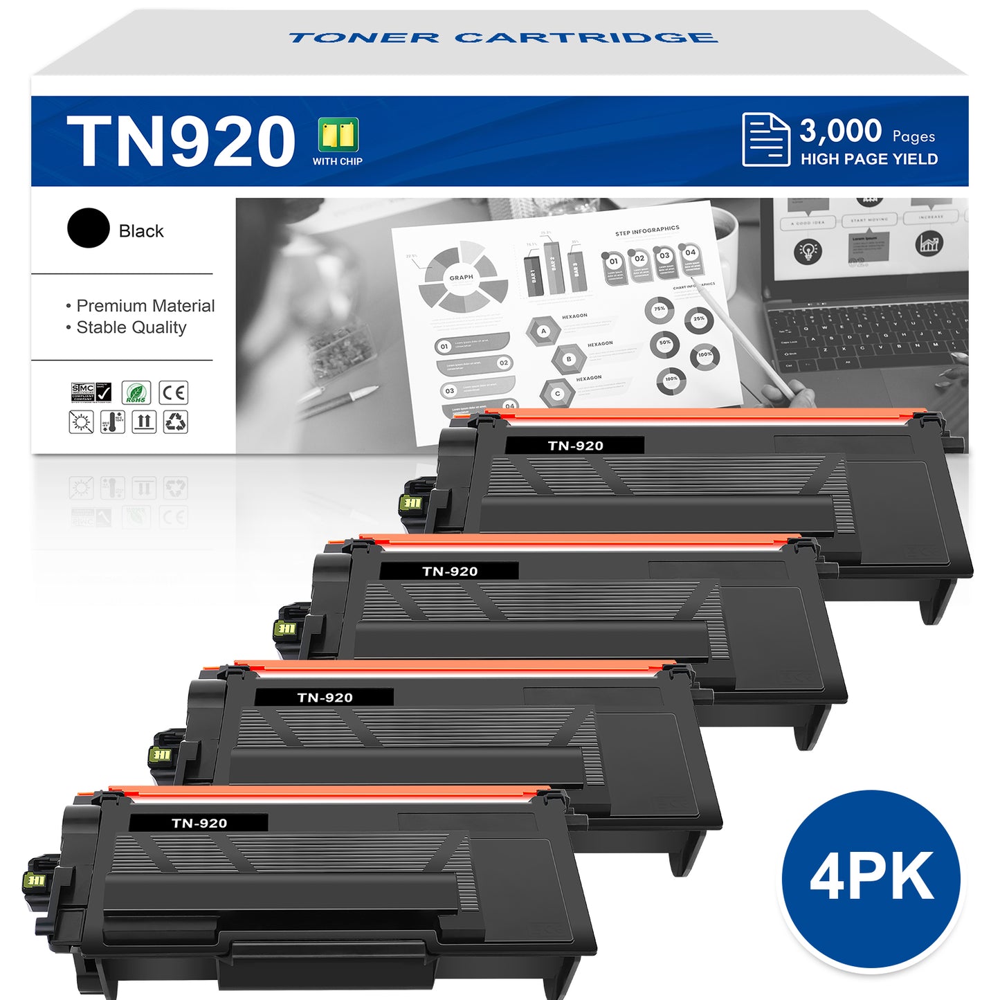TN920 TN920XL Toner Cartridge Black HL-L6210DW with Chip Compatible for Brother TN-920XL TN-920 TN920XXL for HL-L6210DW HL-L6210DWT HL-L5210DN HL-L5210DW HL-L5210DWT Printer High Yield 4 Pack