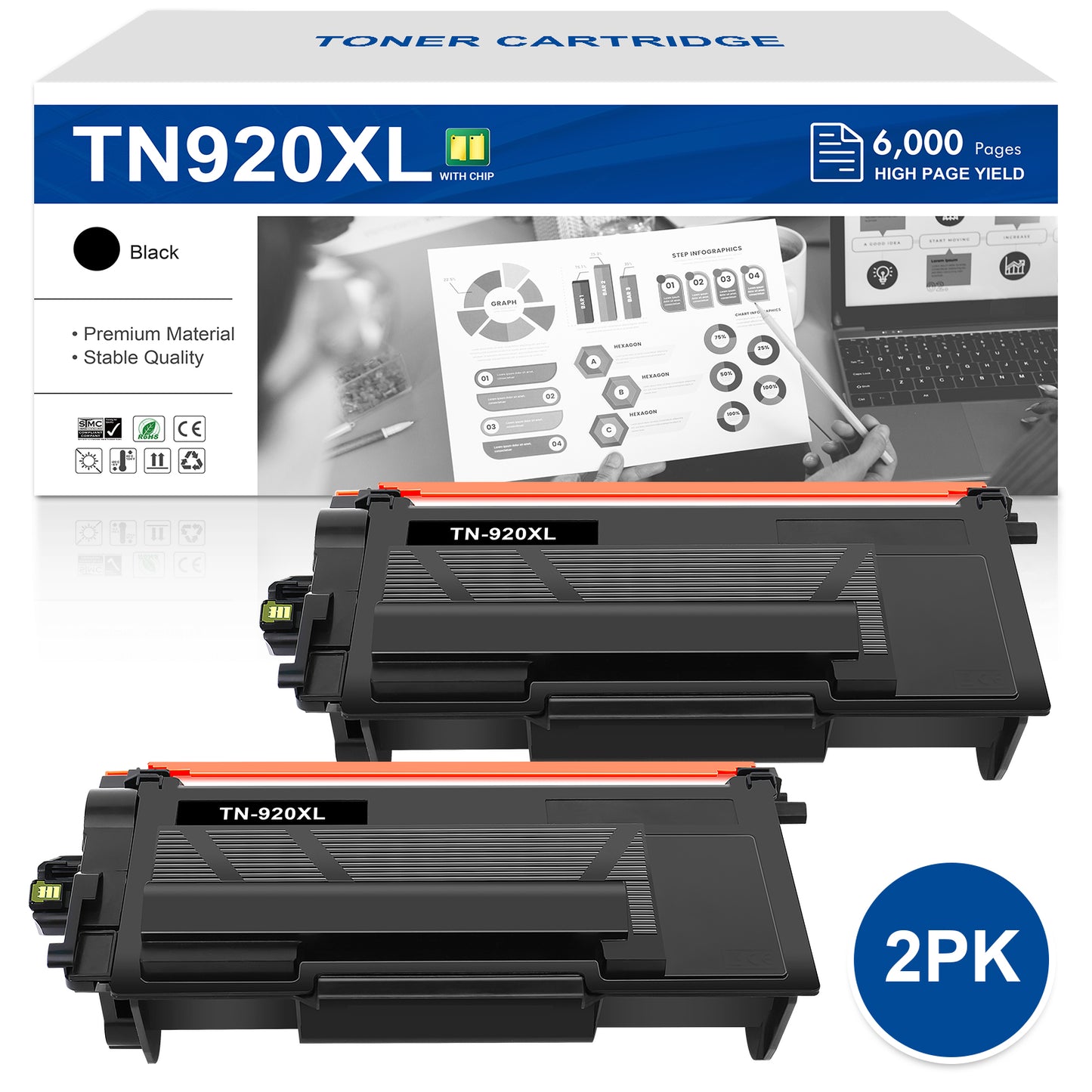 TN920 TN920XL Toner Cartridge Black HL-L6210DW with Chip Compatible for Brother TN-920XL TN-920 TN920XXL Work for HL-L6210DW HL-L6210DWT HL-L5210DN HL-L5210DW HL-L5210DWT Printer High Yield 2 Pack