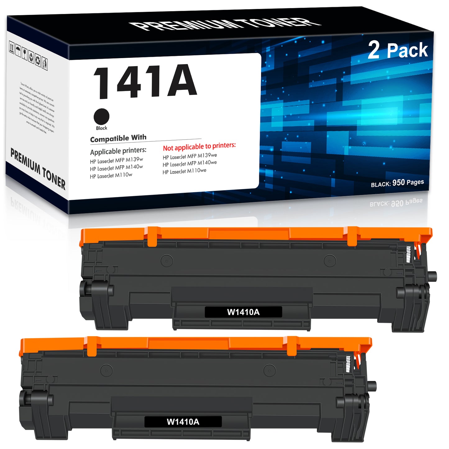 141A W1410A Toner Cartridge Black Compatible for HP 141A W1410A HP LaserJet MFP M140w M139w M110w Printer (2 Packs)