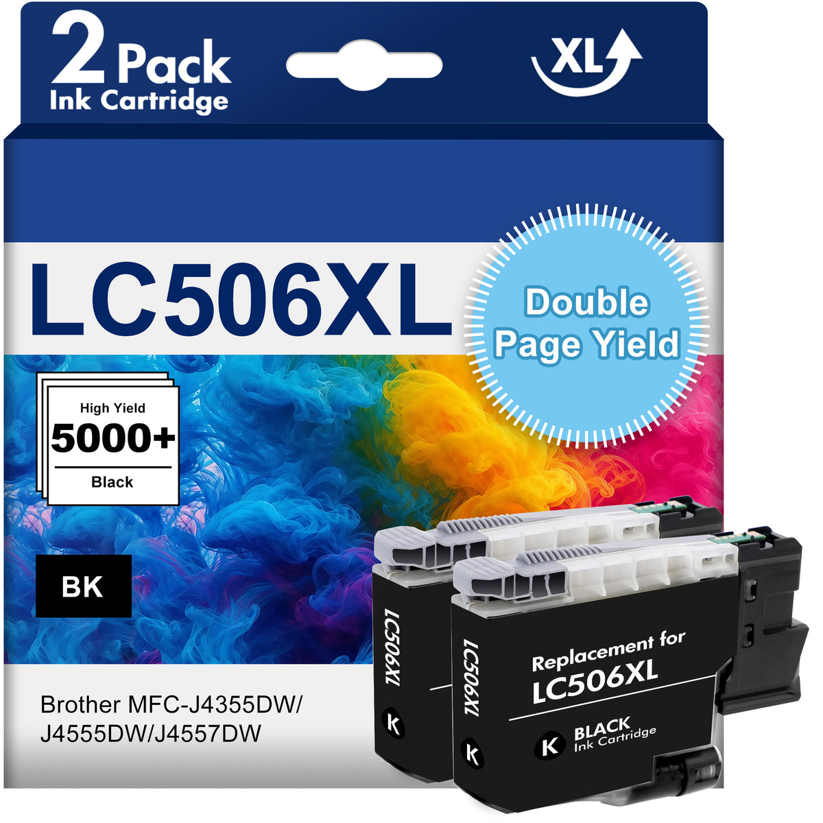 LC506XL High Yield Black Ink Cartridges Compatible for Brother LC506 LC506XL ink Cartridge for MFC?J4355DW J4555DW J4557DW Printer (2 Pack Black)