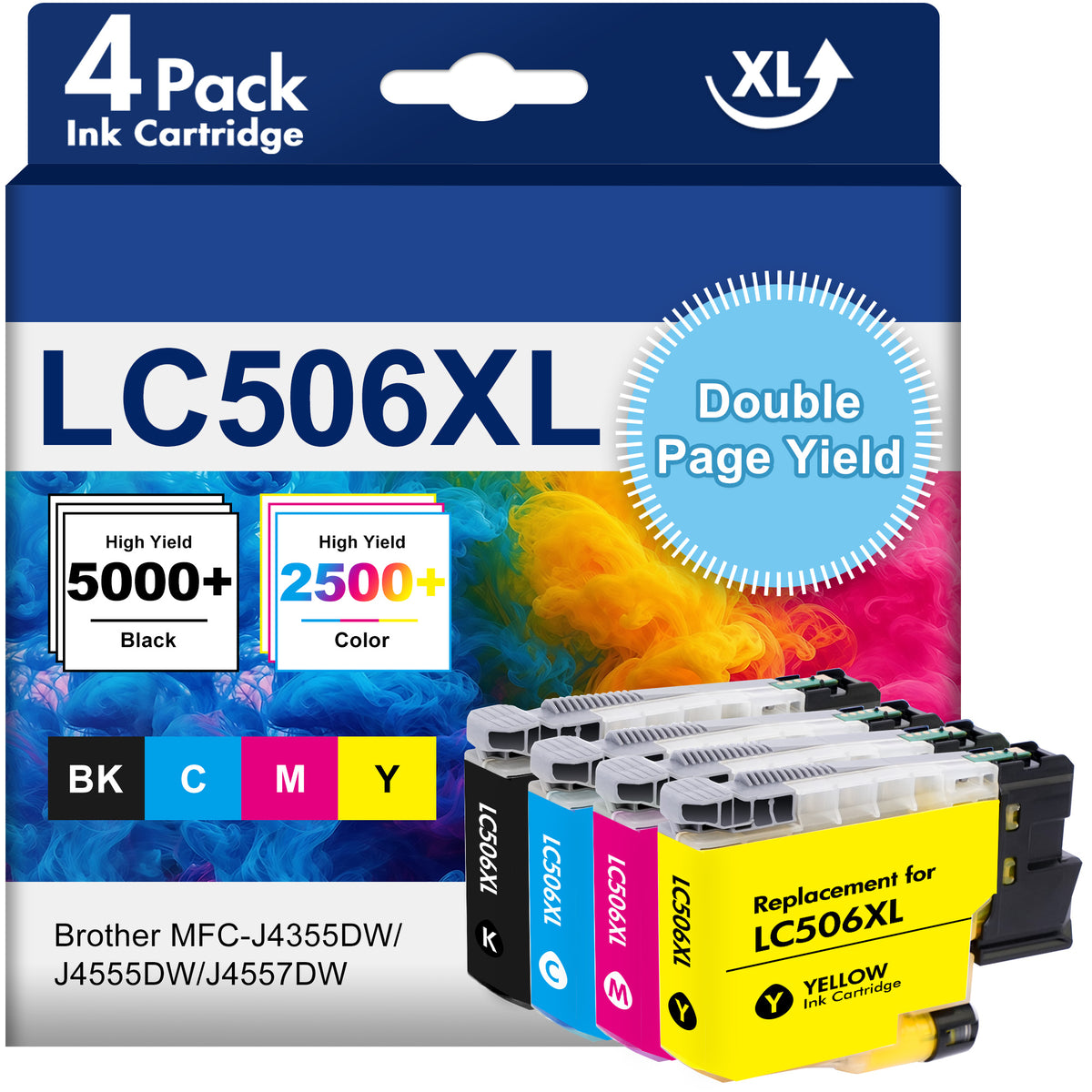 LC506XL High Yield Ink Cartridges Compatible for Brother LC506 LC506XL ink Cartridge for MFC-J4355DW J4555DW J4557DW Printer (4 Pack Black Cyan Magenta Yellow)