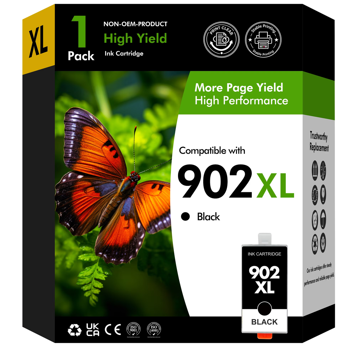 902XL 902 Ink Cartridges Compatible for HP 902 902XL 1 Pack Black Ink for OfficeJet Pro 6978 6968 6970 6971 6974 6975 6979 6960 6961 6963 6964 6965 6966 6950 902 XL Printer