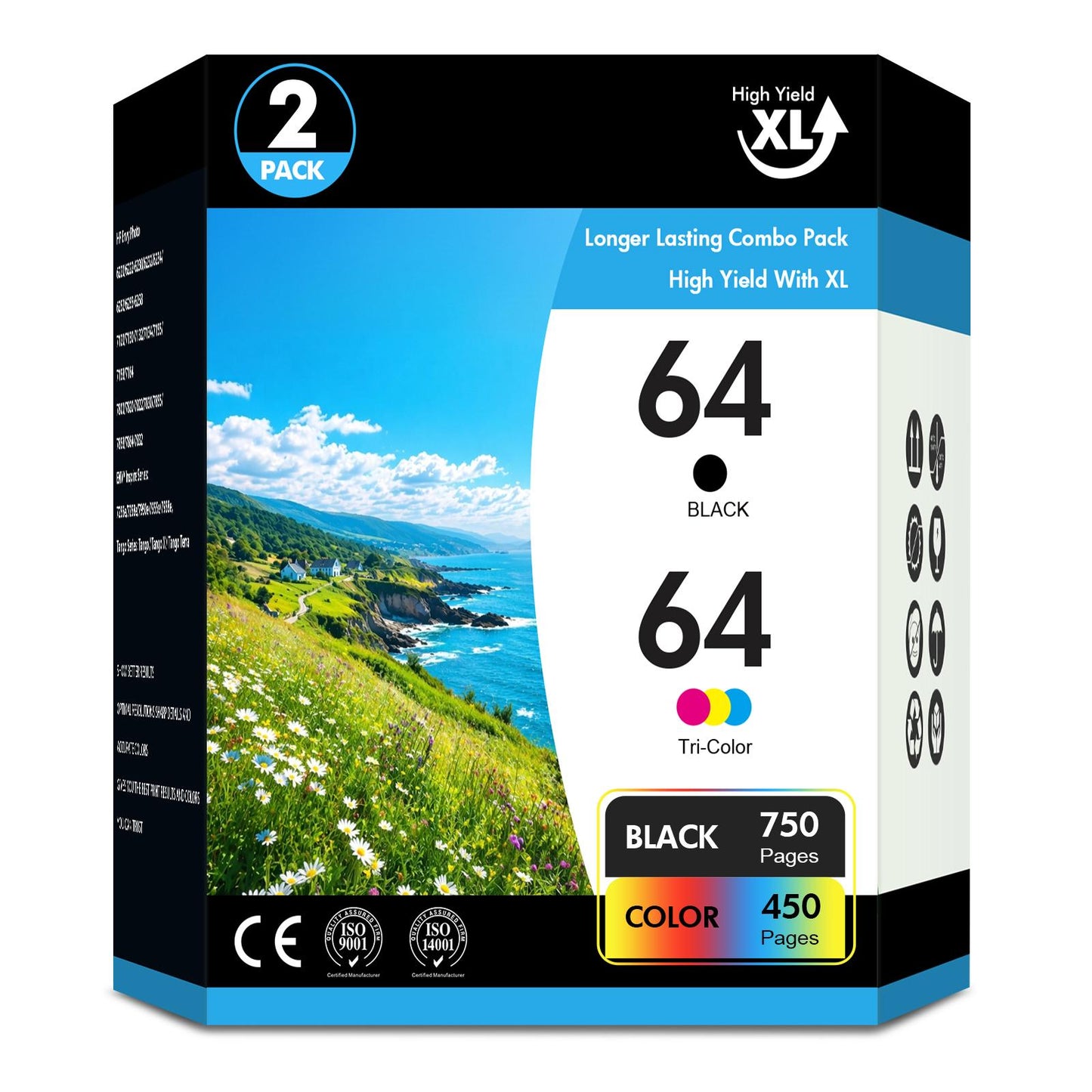 64XL Ink Cartridge Combo Pack Compatible for HP 64 XL Black Ink Cartridge HP Ink 64XL for Envy Photo 7855 7858 7800 7155 6255 Printer Ink 64