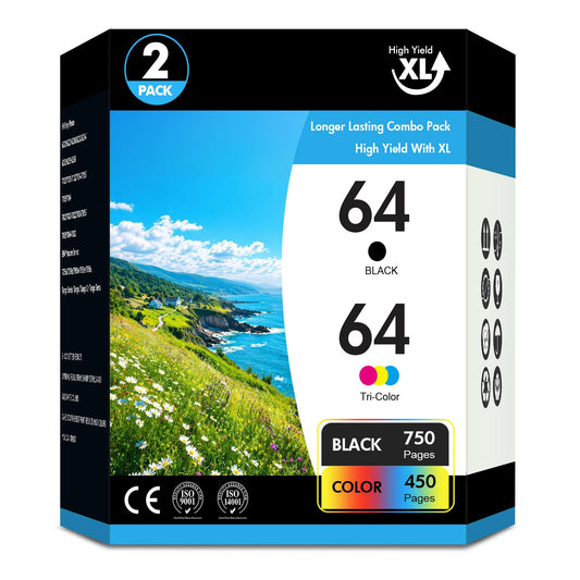 64XL Ink Cartridge Combo Pack Compatible for HP 64 XL Black Ink Cartridge HP Ink 64XL for Envy Photo 7855 7858 7800 7155 6255 Printer Ink 64