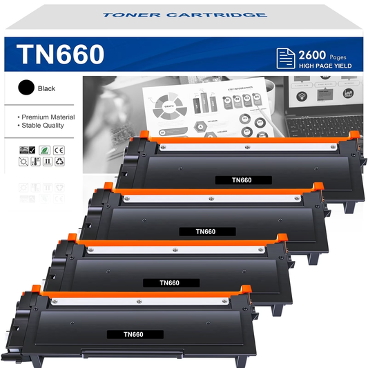 TN660 TN630 Toner Cartridge Compatible for Brother TN-660 TN 660 TN 630 MFC-L2700DW HL-L2300D HL-L2320D HL-L2340DW DCP-L2540DW DCP-L2520DW MFC-L2740DW DCP-L2680DW L8640DW Printer (4-Pack, Black)