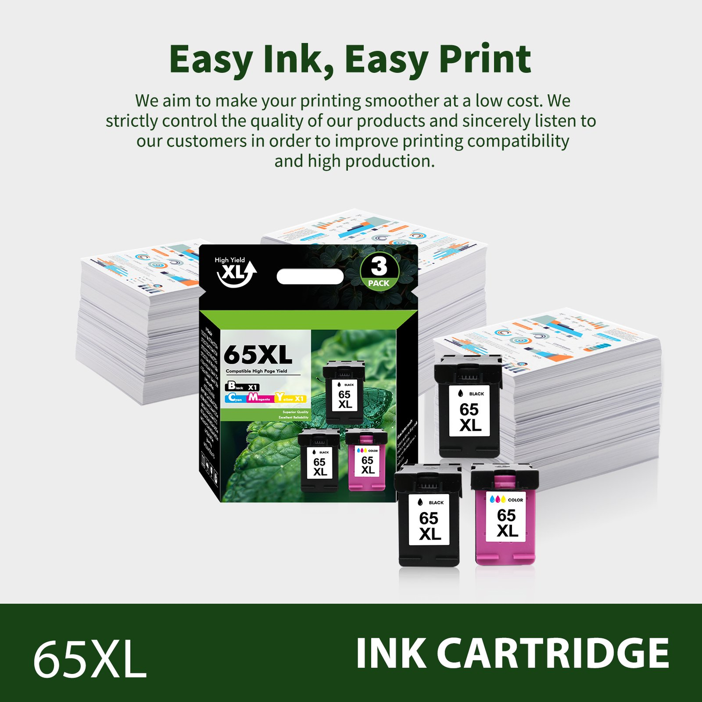 65XL Ink Cartridges Compatible for 65 65XL Black and Color for Envy 5055 5052 5058 Deskjet 3755 2655 2652 3722 2622 2624 2620 (3 Pack, 2 x Black, Tri-color)